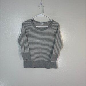 James Perse Sweater Womens Size 1 Gray White Striped Pullover 100% Cotton Casual